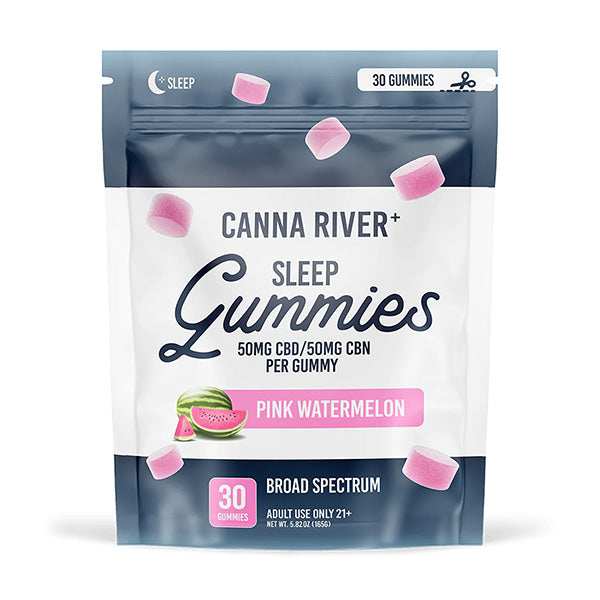 Canna River - SLEEP GUMMIES - 50mg Broad Spectrum (THC FREE) CBD & 50mg CBN each - Pink Watermelon - 30pk - NEW!