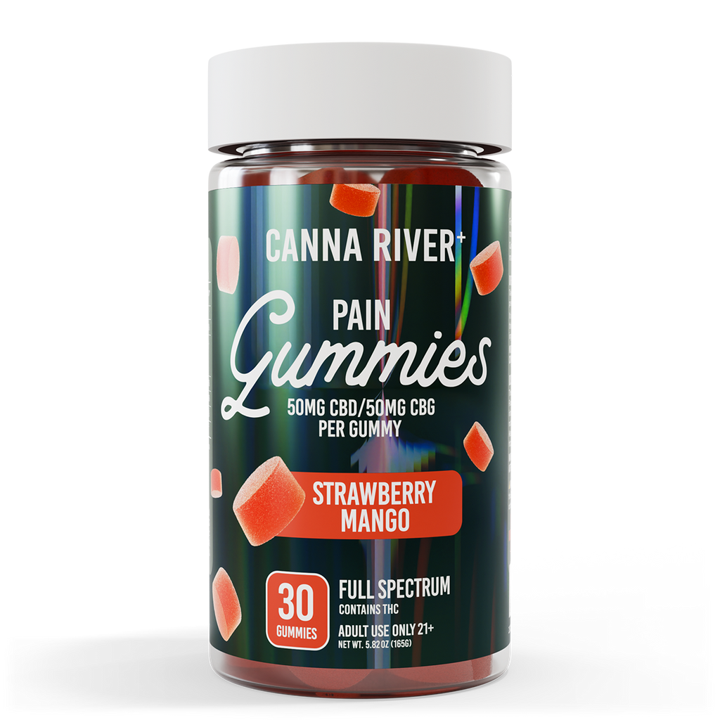*Canna River - PAIN GUMMIES - strawberry Mango - 50mg Broad Spectrum (THC FREE) CBD & 50mg CBG each - 30pk - NEW!
