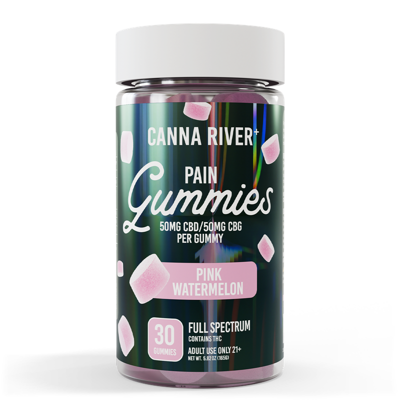Canna River - PAIN GUMMIES - NEW - 50mg Full Spectrum CBD - 50mg CBG & 3mg THC each - Pink Watermelon - 30 pk