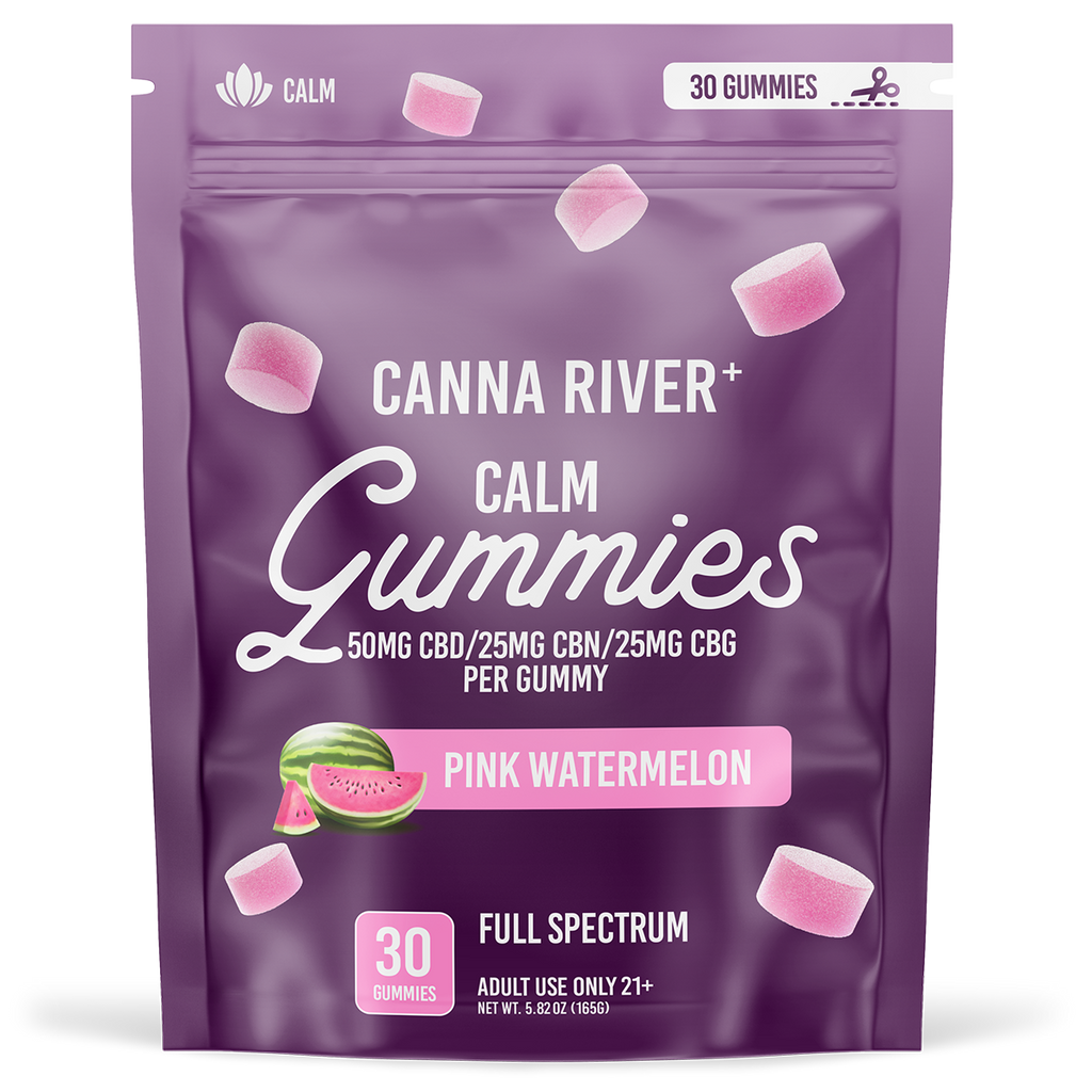 Canna River - CALM GUMMIES - NEW - 50mg Full Spectrum CBD with 25mg CBN & 25mg CBG each - Pink Watermelon - 30 pk