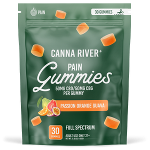 Canna River - PAIN GUMMIES - NEW - 50mg Full Spectrum CBD & 50mg CBG each - Passion Orange Guava - 30 pk