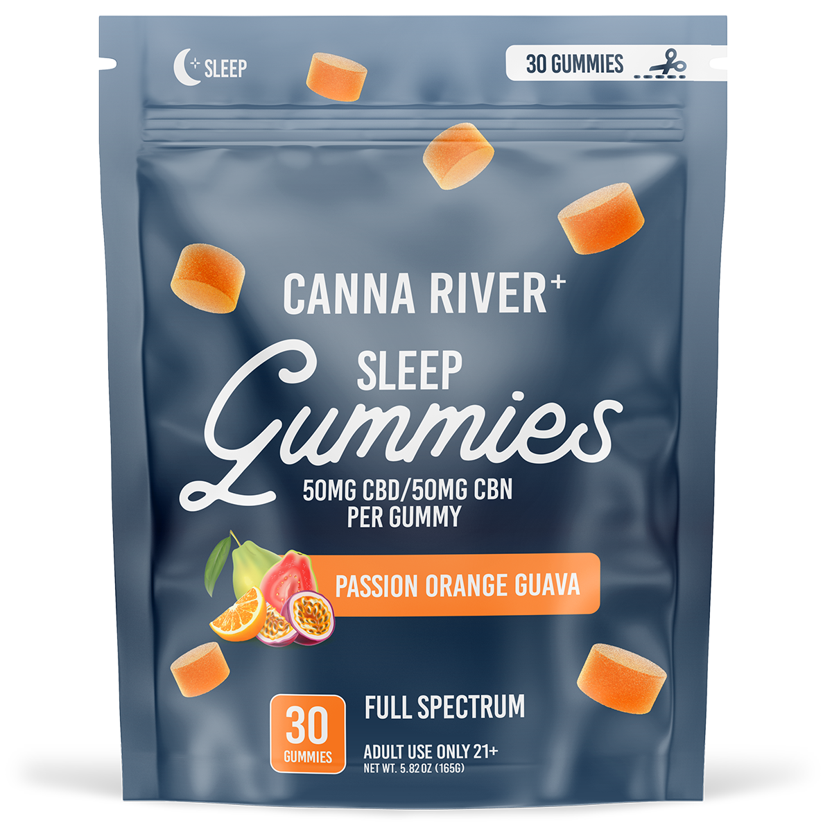 Canna River - SLEEP GUMMIES - NEW - 50mg Full Spectrum CBD & 50mg CBN each - Passion Orange Guava - 30 pk