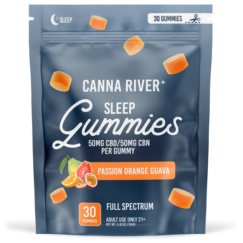 Canna River - SLEEP GUMMIES - NEW - 50mg Full Spectrum CBD & 50mg CBN each - Passion Orange Guava - 30 pk