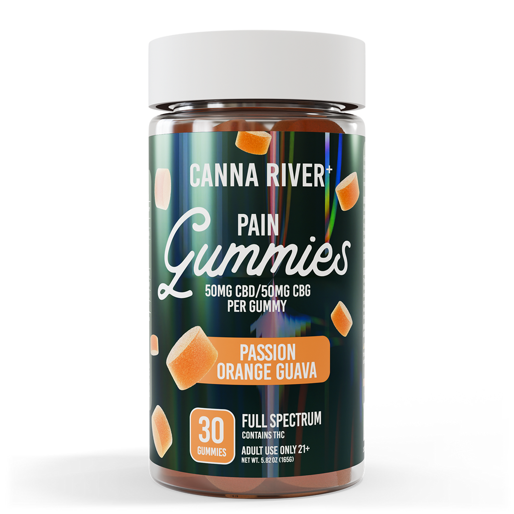 Canna River - PAIN GUMMIES - NEW - 50mg Full Spectrum CBD & 50mg CBG each - Passion Orange Guava - 30 pk