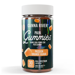 Canna River - PAIN GUMMIES - NEW - 50mg Full Spectrum CBD & 50mg CBG each - Passion Orange Guava - 30 pk
