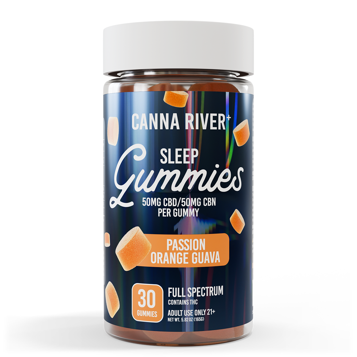 Canna River - SLEEP GUMMIES - NEW - 50mg Full Spectrum CBD & 50mg CBN each - Passion Orange Guava - 30 pk