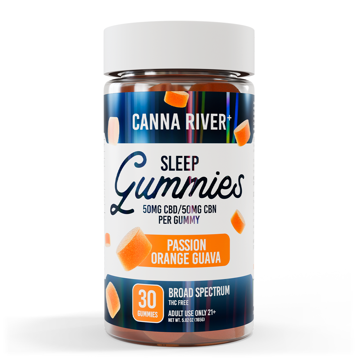 Canna River - SLEEP GUMMIES - Passion-Orange-Guava - 50mg Broad Spectrum (THC FREE) CBD & 50mg CBN each - 30pk - NEW!