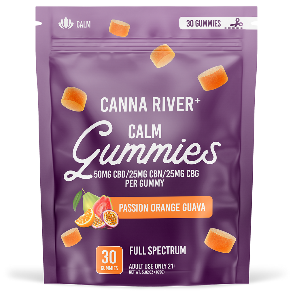 Canna River - CALM GUMMIES - NEW - 50mg Full Spectrum CBD with 25mg CBN & 25mg CBG each - Passion Orange Guava - 30 pk -