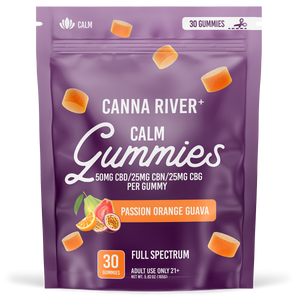 Canna River - CALM GUMMIES - NEW - 50mg Full Spectrum CBD with 25mg CBN & 25mg CBG each - Passion Orange Guava - 30 pk -