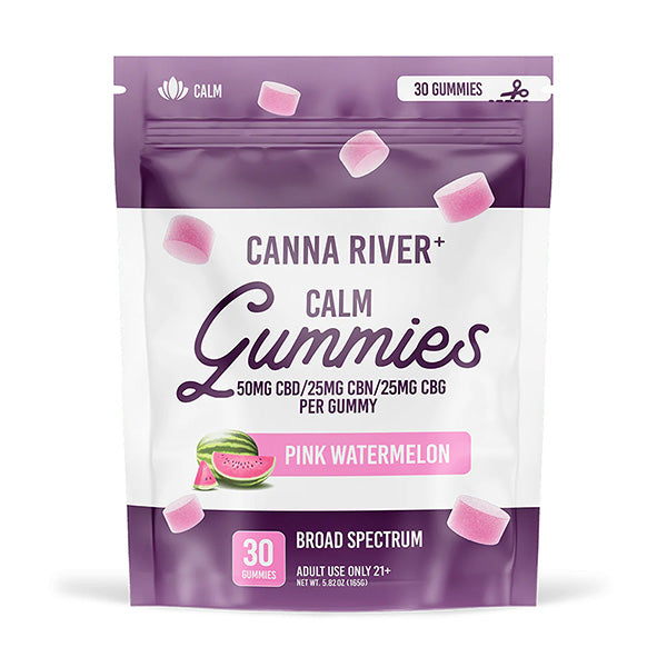 Canna River - CALM GUMMIES - 50mg Broad Spectrum (THC FREE) CBD with 25mg CBN & 25mg CBG each - Passion Orange Guava or Pink Watermelon - 30pk - NEW!