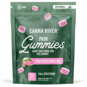 Canna River - PAIN GUMMIES -NEW - 50mg Full Spectrum CBD & 50mg CBG each - Pink Watermelon - 30 pk