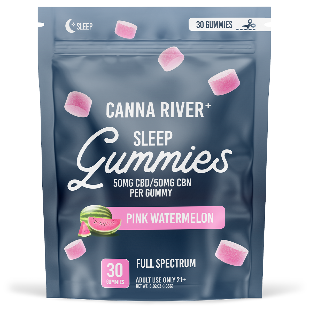 Canna River - SLEEP GUMMIES - NEW - 50mg Full Spectrum CBD & 50mg CBN each - Pink Watermelon - 30 pk