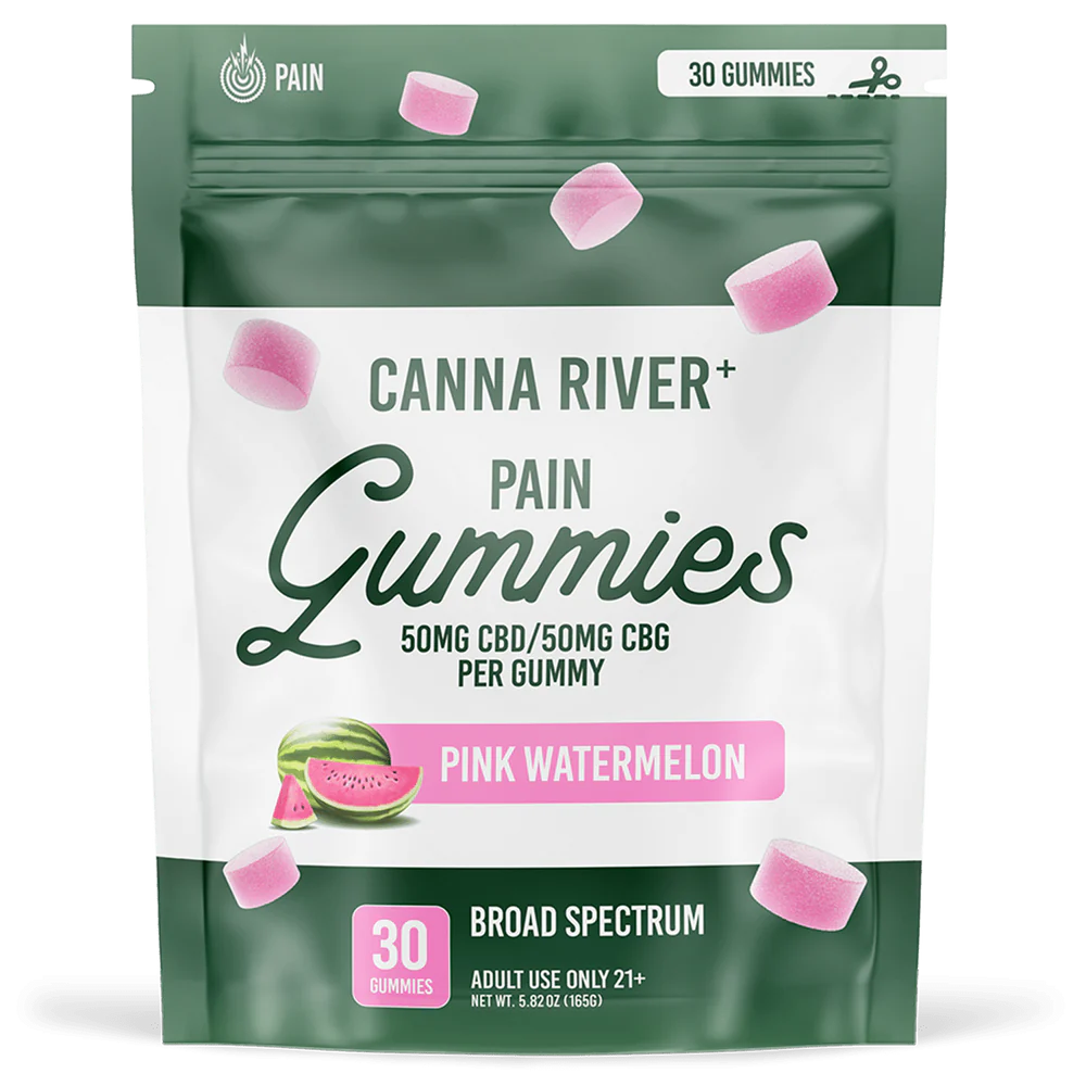 Canna River - PAIN GUMMIES - 50mg Broad Spectrum (THC FREE) CBD & 50mg CBG each - Passion Orange Guava or Pink Watermelon - 30pk - NEW!