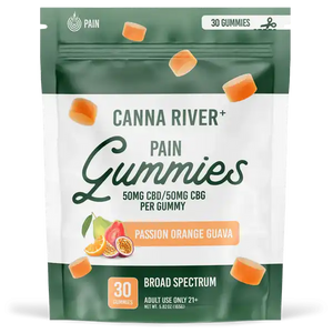 Canna River - PAIN GUMMIES - 50mg Broad Spectrum (THC FREE) CBD & 50mg CBG each - Passion Orange Guava or Pink Watermelon - 30pk - NEW!