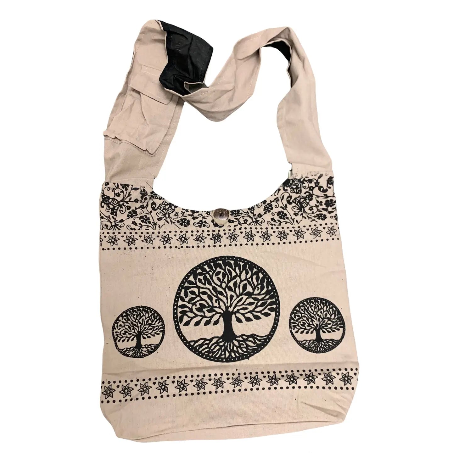 Cotton - 3 Tree Shoulder Bag Tan - buttons & Zips Closed w/Shoulder & Inner Pockets