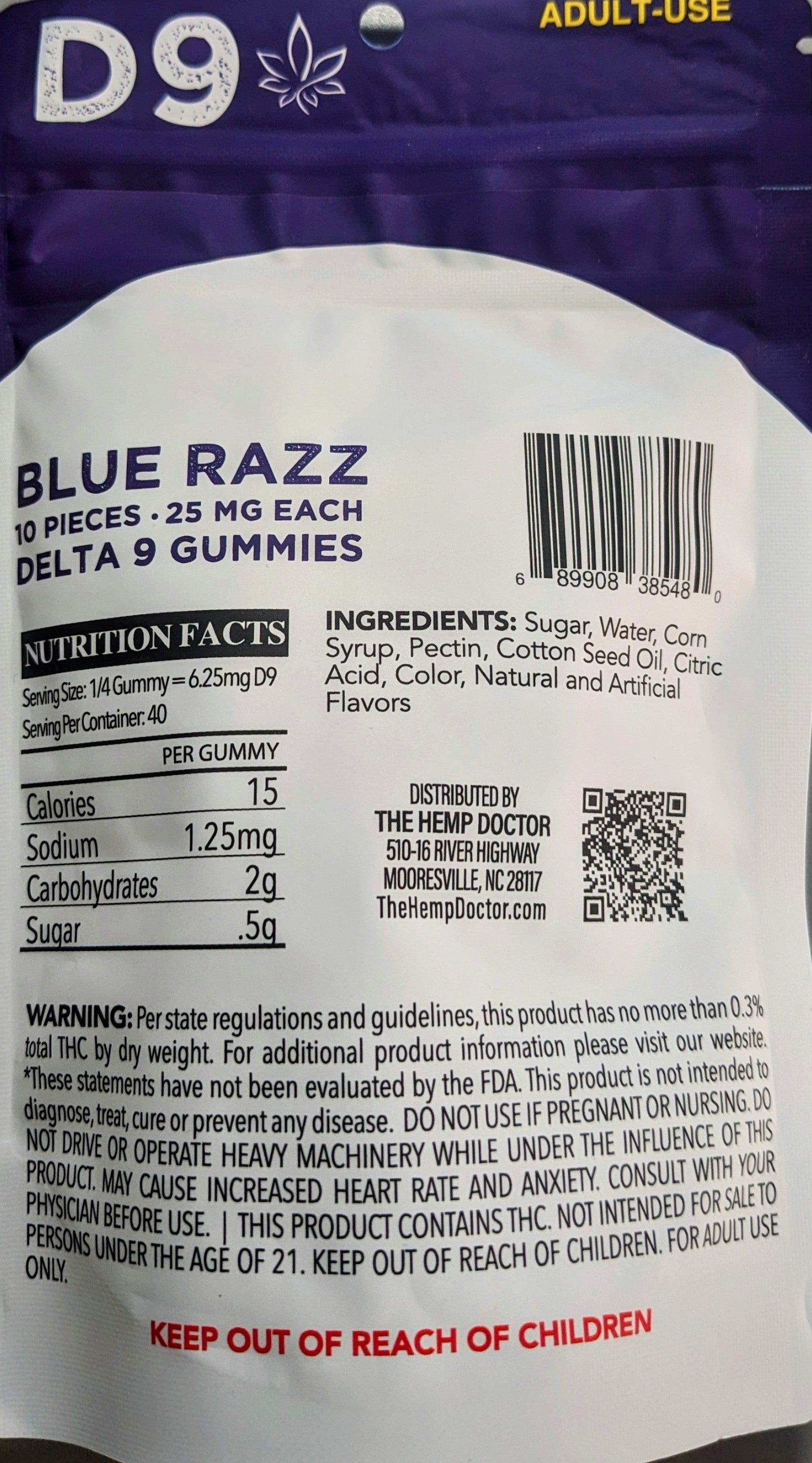 *The Hemp Doctor - 25mg Hemp Derived Delta-9 THC Infused Gummies - Blue Razz - 10pk (20 servings)