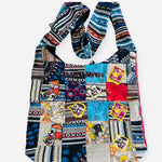 Hemp & Cotton Shoulder Bag - Multi-Mushroom Patch - Buttons & Zips Closed w/Inner Pocket, Shoulder & Front Pockets