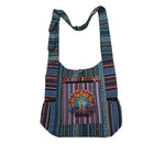 Hemp & Cotton Shoulder Bag - Red Tree of Life Multi-Colored - Button & Zips Closed w/Inner Pocket, Front and Shoulder Pockets & Side Bottle Pockets