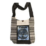 Hemp & Cotton Shoulder Bag - Blue Tree of Life - Button & Zips Closed w/Inner Pocket, Front and Shoulder Pockets