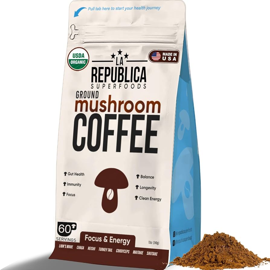 * BACK IN STOCK! La Republica Ground Mushroom Coffee - Focus & Energy - NEW - 12oz bag (60 servings)