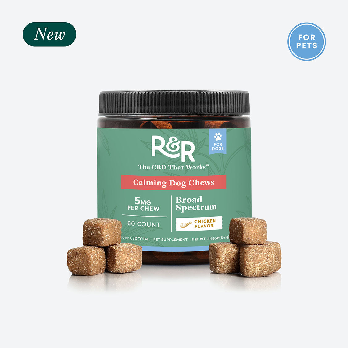 R&R CBD Calming Dog Chews - with Calming Chamomile, Passon Flower & Ginger Root - 60 Treats - Curious Rick's Hemporium