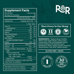 *R&R CBD - Organic Full Spectrum CBD Gummies - 30mg each - 30 count - Get 15% Discount w/Subscription!