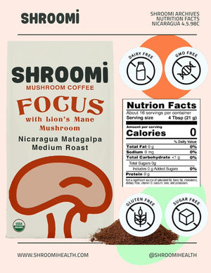 Shroomi Mental Performance Mushroom Coffee - Nicaragua Matagalpa Medium Roast - 12 oz bag - NEW!