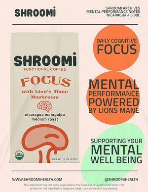 Shroomi Mental Performance Mushroom Coffee - Nicaragua Matagalpa Medium Roast - 12 oz bag - NEW!