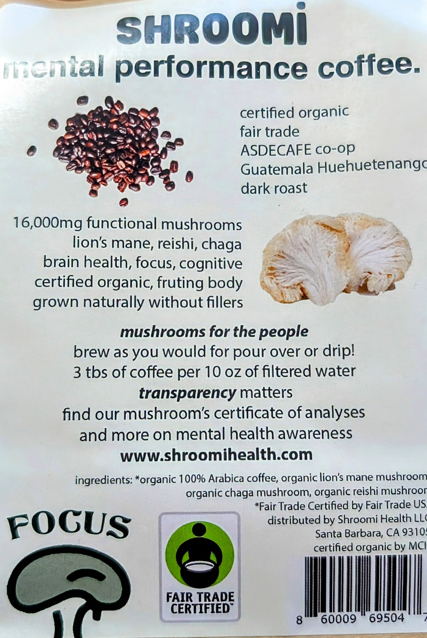 Shroomi Mental Performance Mushroom Coffee Guatemala Dark Roast - 12 oz bag NEW! - Curious Rick's Hemporium