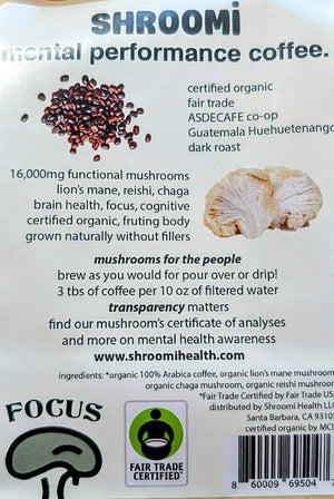 Shroomi Mental Performance Mushroom Coffee Guatemala Dark Roast - 12 oz bag NEW! - Curious Rick's Hemporium