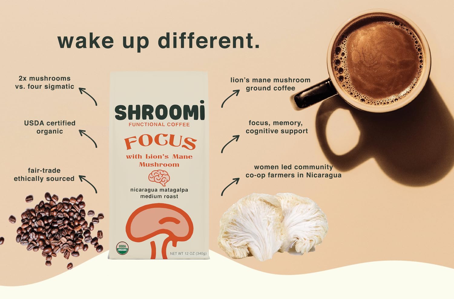 Shroomi Mental Performance Mushroom Coffee Guatemala Dark Roast - 12 oz bag NEW!