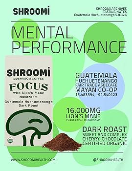 Shroomi Mental Performance Mushroom Coffee Guatemala Dark Roast - 12 oz bag NEW!