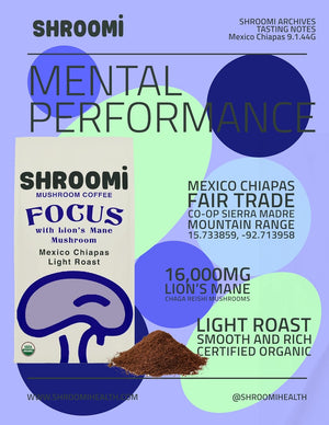 Shroomi Mental Performance Mushroom Coffee - Mexico Chiapas Light Roast - 12oz bag - NEW!