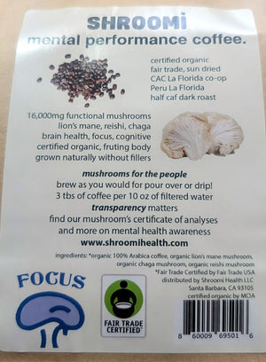 Shroomi Mental Performance Mushroom Coffee - Peru La Florida Half Caf Roast - 12oz bag - NEW! - Curious Rick's Hemporium