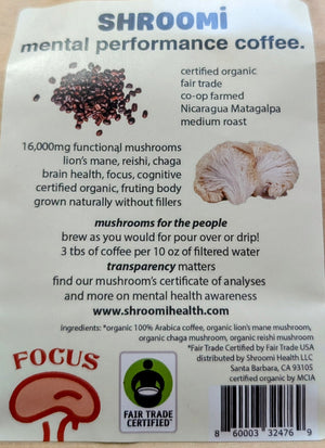 Shroomi Mental Performance Mushroom Coffee - Nicaragua Matagalpa Medium Roast - 12 oz bag - NEW! - Curious Rick's Hemporium