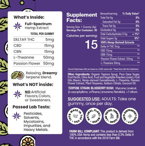 *Simple Leaf - NEW - Blueberry Dreams - THC+CBD+CBN Indica Enhanced Sleep Gummies - 30 count
