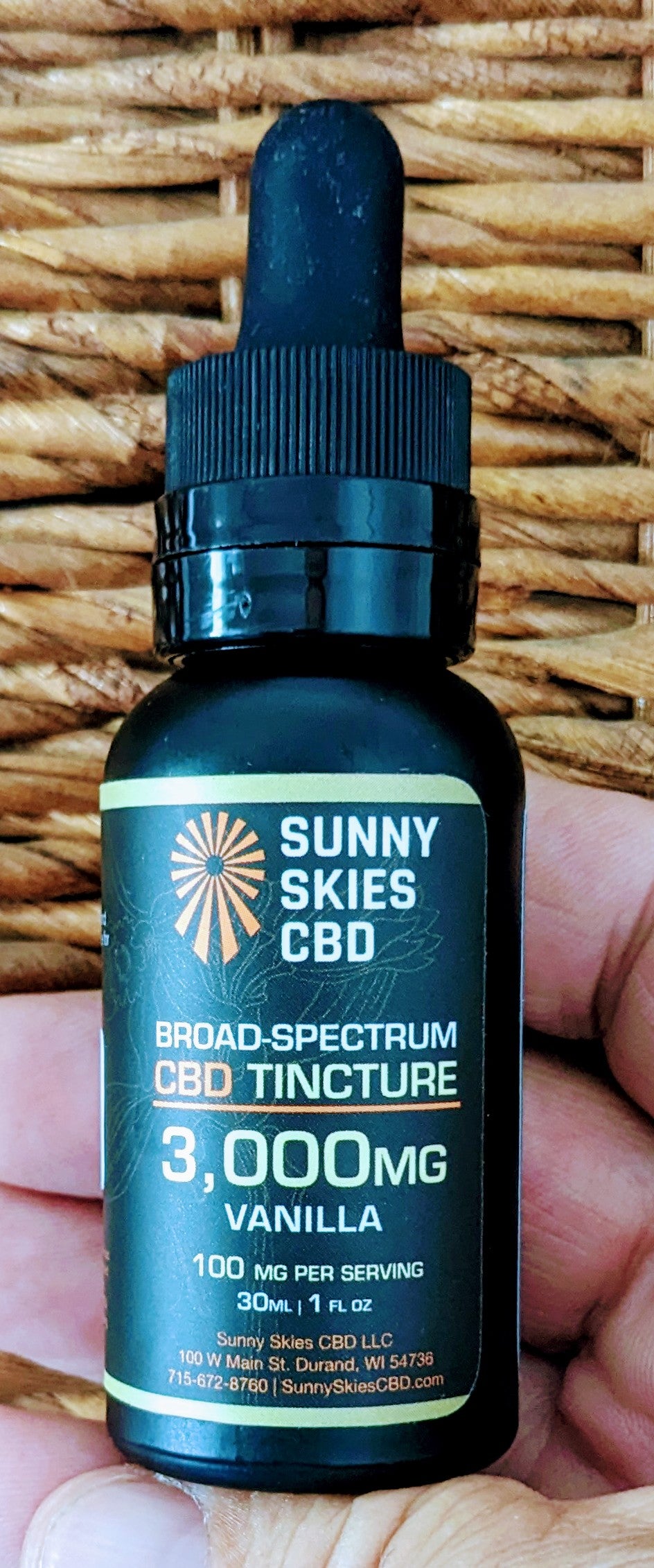 * Sunny Skies - OUR STRONGEST (THC FREE) CBD Tincture 3000mg Broad Spectrum CBD Tincture - Light Vanilla Flavor - 1oz