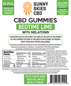 * NEW - Sunny Skies CBD - CBD Bedtime THC FREE Gummies - 25mg CBD - 3mg Melatonin - 15pk