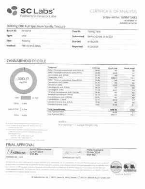 Sunny Skies - 3000mg Full Spectrum CBD Tincture - Light Vanilla Flavor - 1oz - Curious Rick's Hemporium