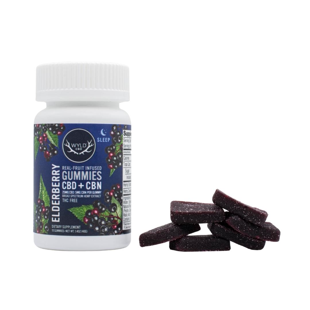 * BACK IN STOCK!  WYLD - Elderberry CBD / CBN SLEEP Gummies (THC FREE)- 25mg CBD each - Melatonin Free - 10 count