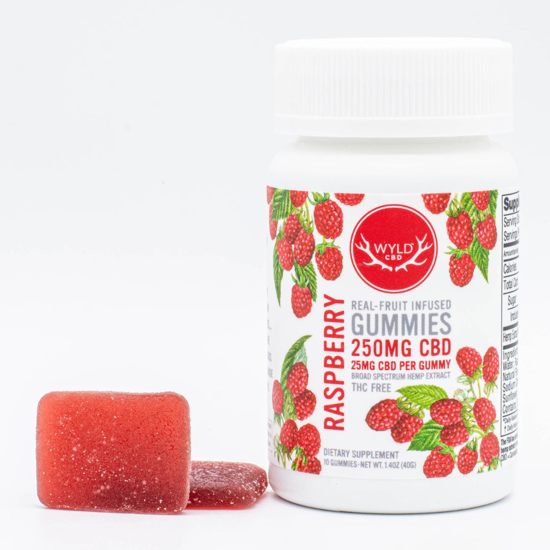 *NEW! WYLD - CBD Gummies - THC FREE - 25mg CBD each - Real Raspberry Fruit Flavored - 10 count