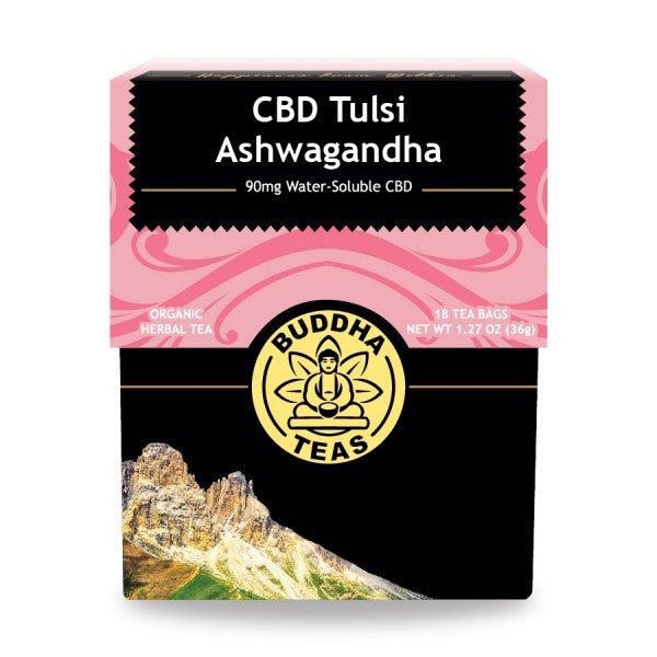 Buddha CBD Tulsi Ashwagandha Tea - Daytime Energy & Night Sleep Assistance - 18 tea bags/box