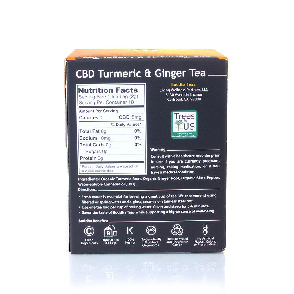 Buddha Teas  Organic CBD Turmeric & Ginger Tea - 18 Tea Bags / Box