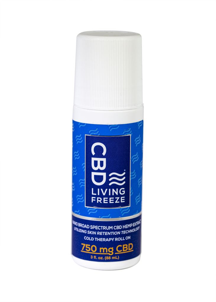 Picture CBD Living Freeze 750mg 3oz Roll-on which is for sale at Curious Ricks Hemporium