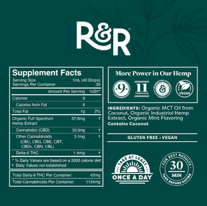 R+R Medicinals - 1000mg Full Spectrum Tincture - Light Fresh Organic Mint - 1oz bottle