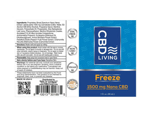 CBD Living Freeze - 1500mg Broad Spectrum CBD - Cold Therapy 3oz Roll-on